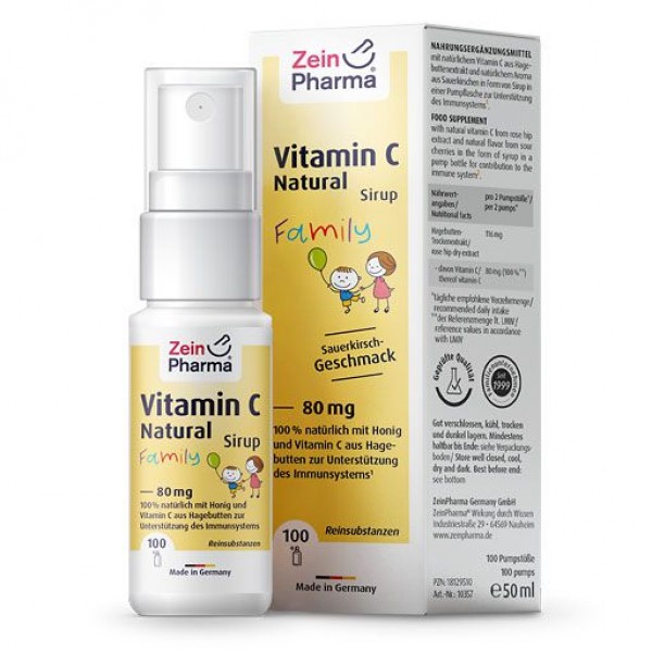 Сироп с витамином С из экстракта шиповника VITAMIN C NATURAL 80 mg Family Sirup 50 мл Zein Pharma Сироп с витамином С из экстракта шиповника VITAMIN C NATURAL 80 mg Family Sirup 50 мл Zein Pharma